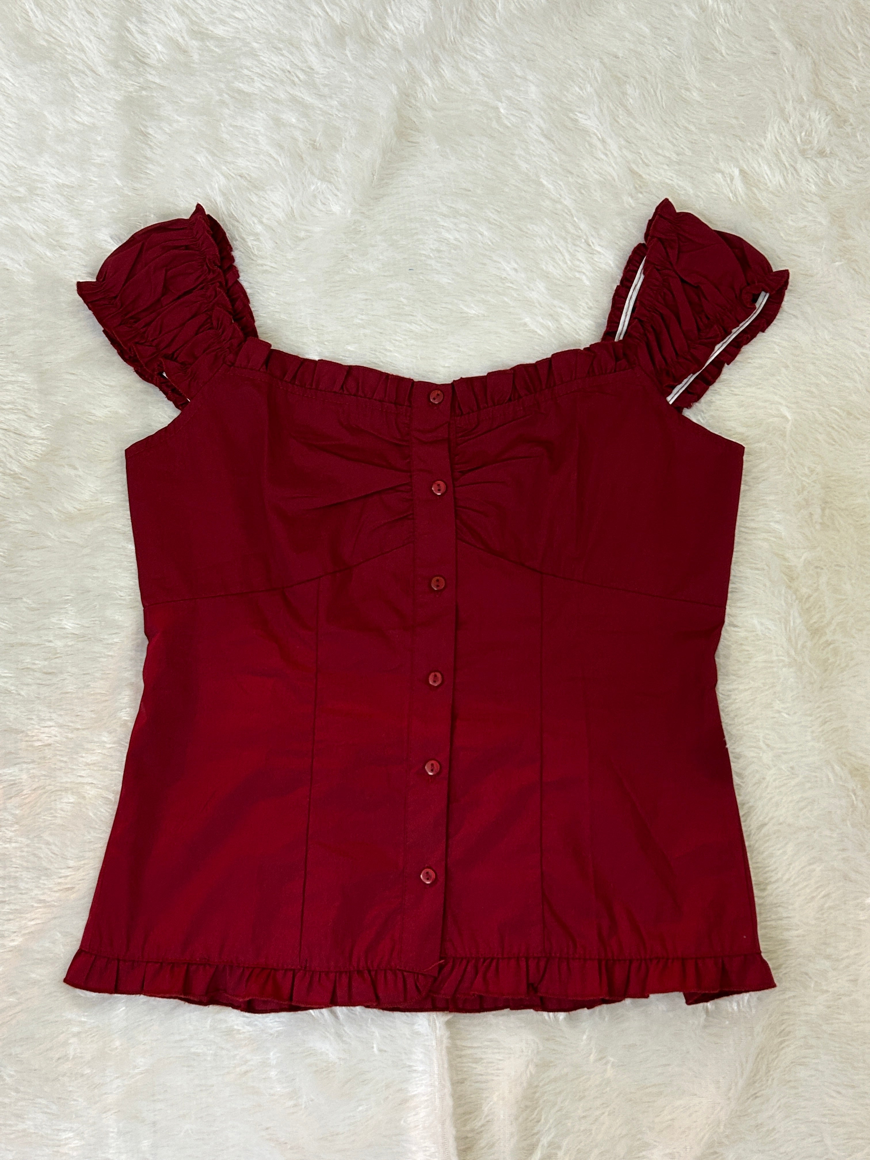 Romantic Ruffled Sweetheart Button-Down Blouse