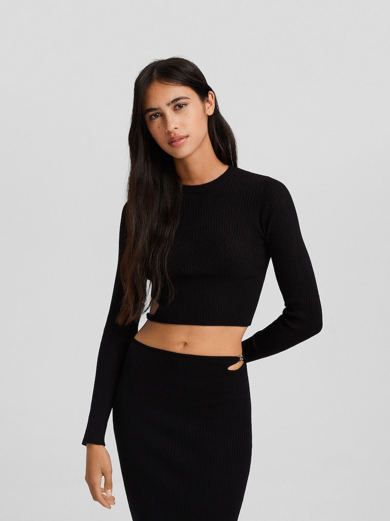 Hardware-Detail Ribbed Crop top