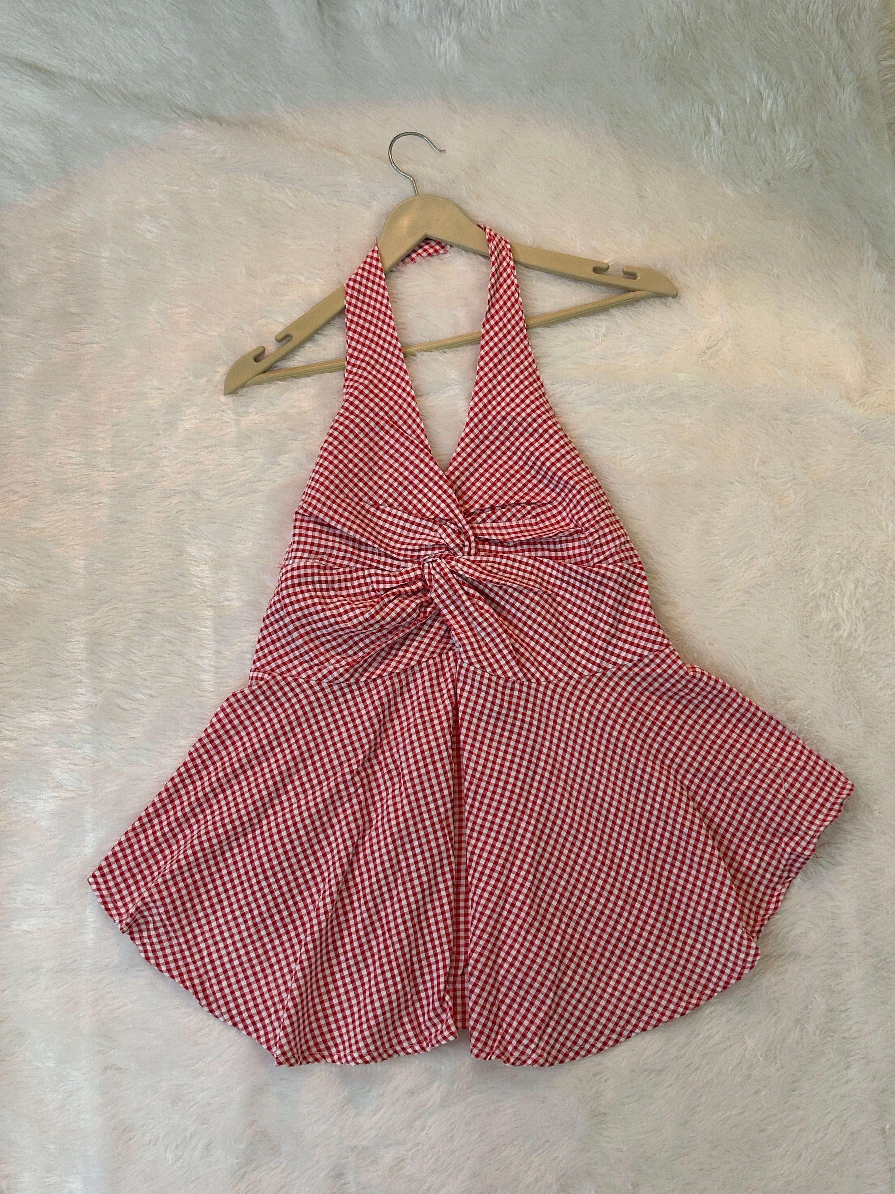 Micro-Gingham halter top