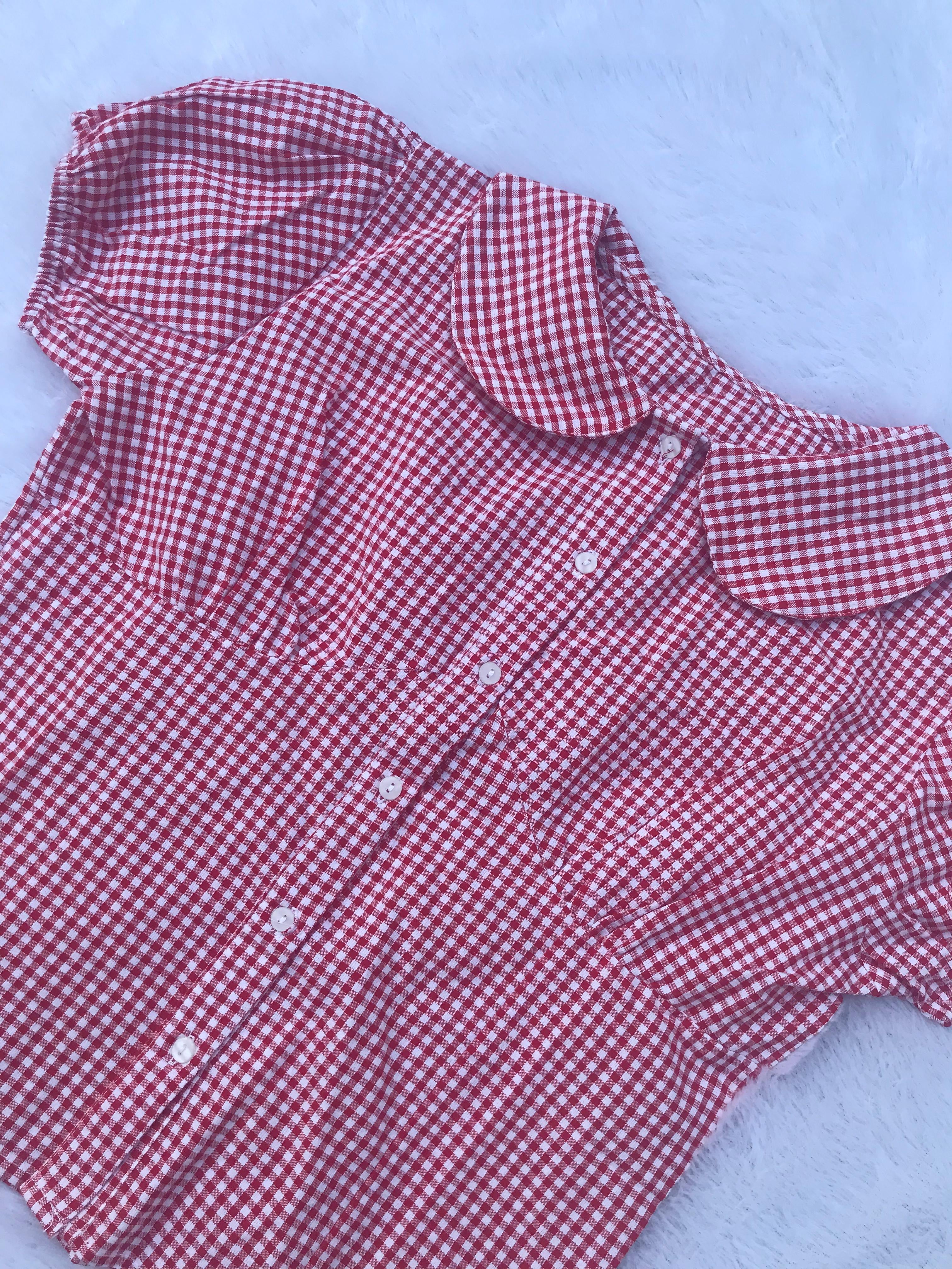 Gingham cotton puff sleeve top