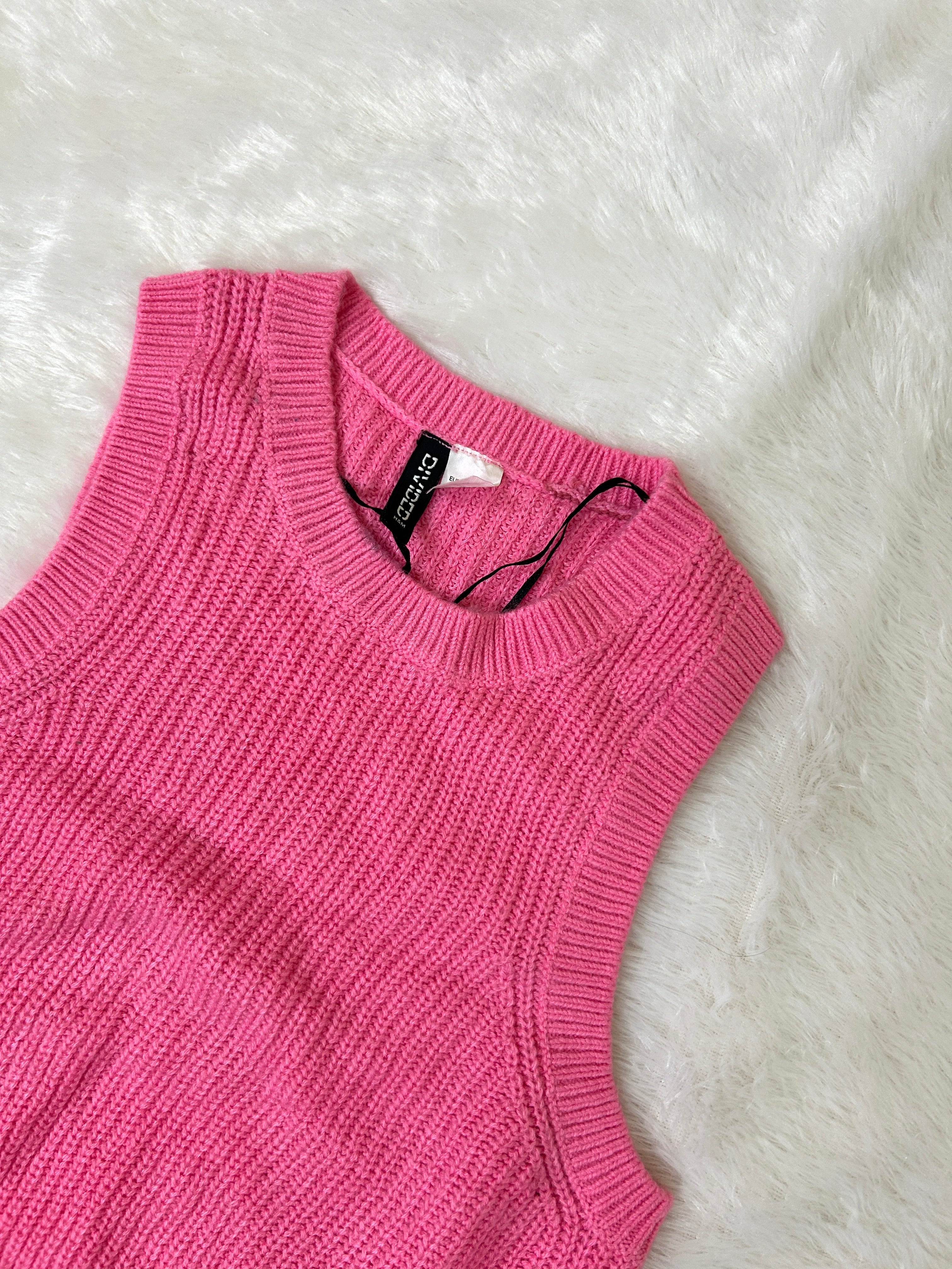 Barbiecore Ribbed Tie-Back Knit Vest