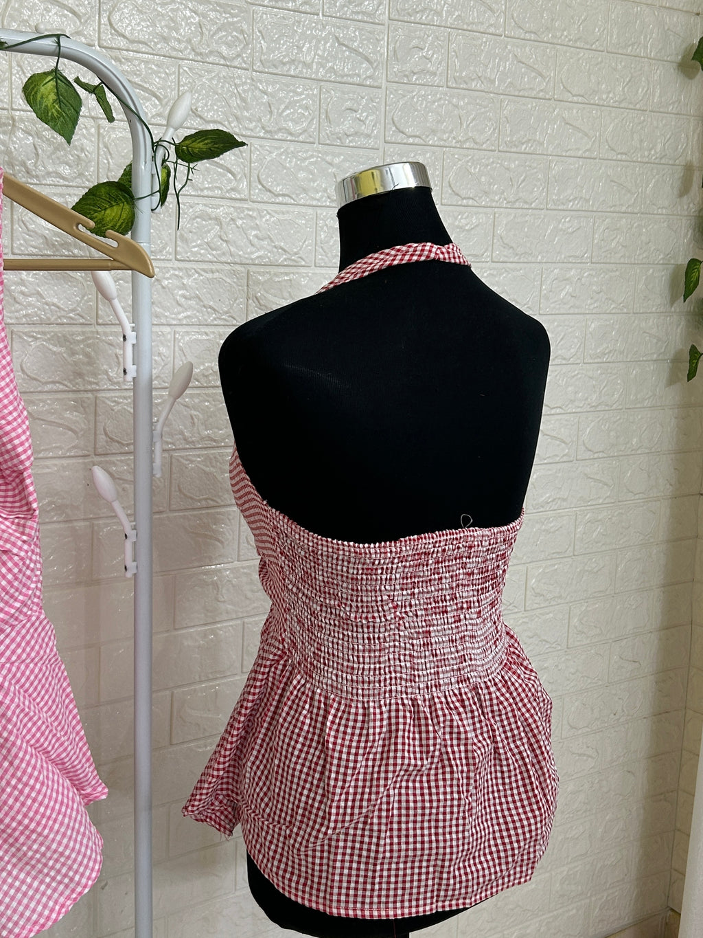 Micro-Gingham halter top
