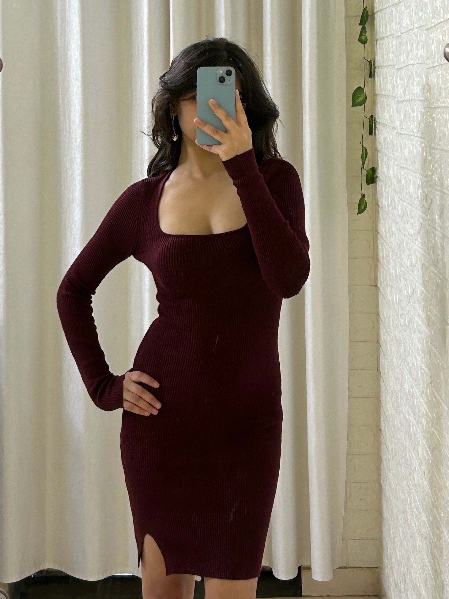 Ribbed Scoop-Neck Midi