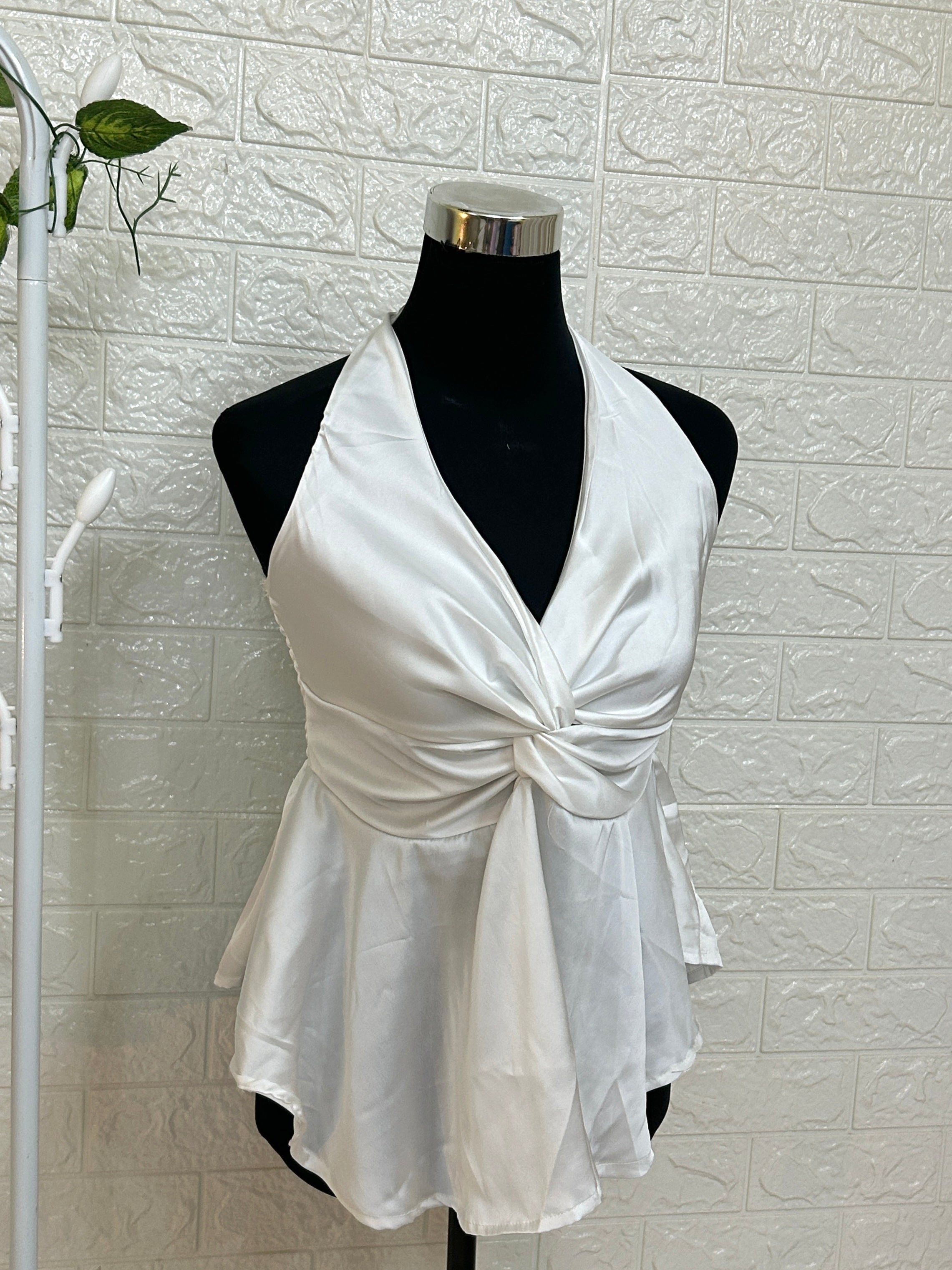 Satin Halter Peplum Top