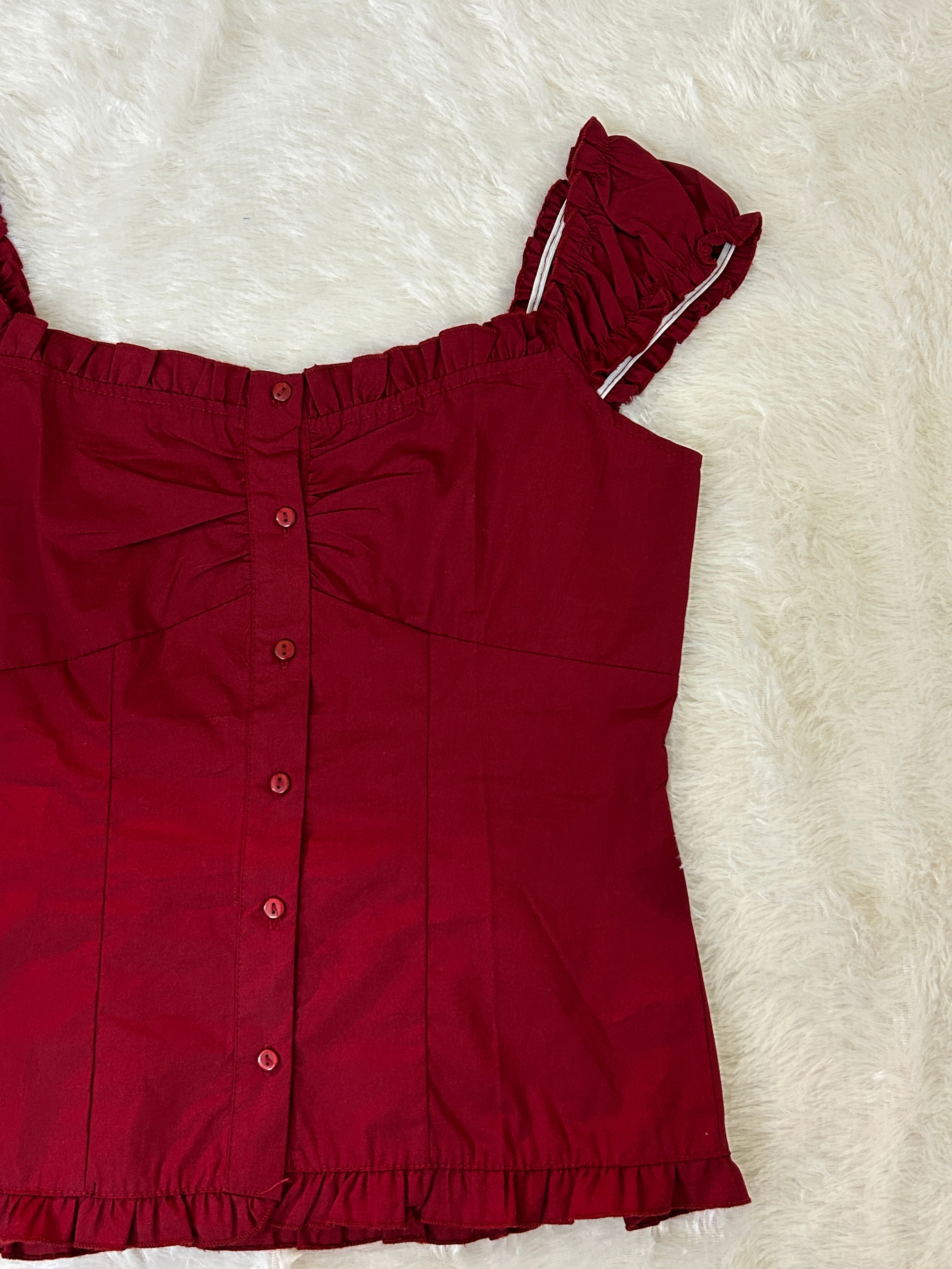 Romantic Ruffled Sweetheart Button-Down Blouse