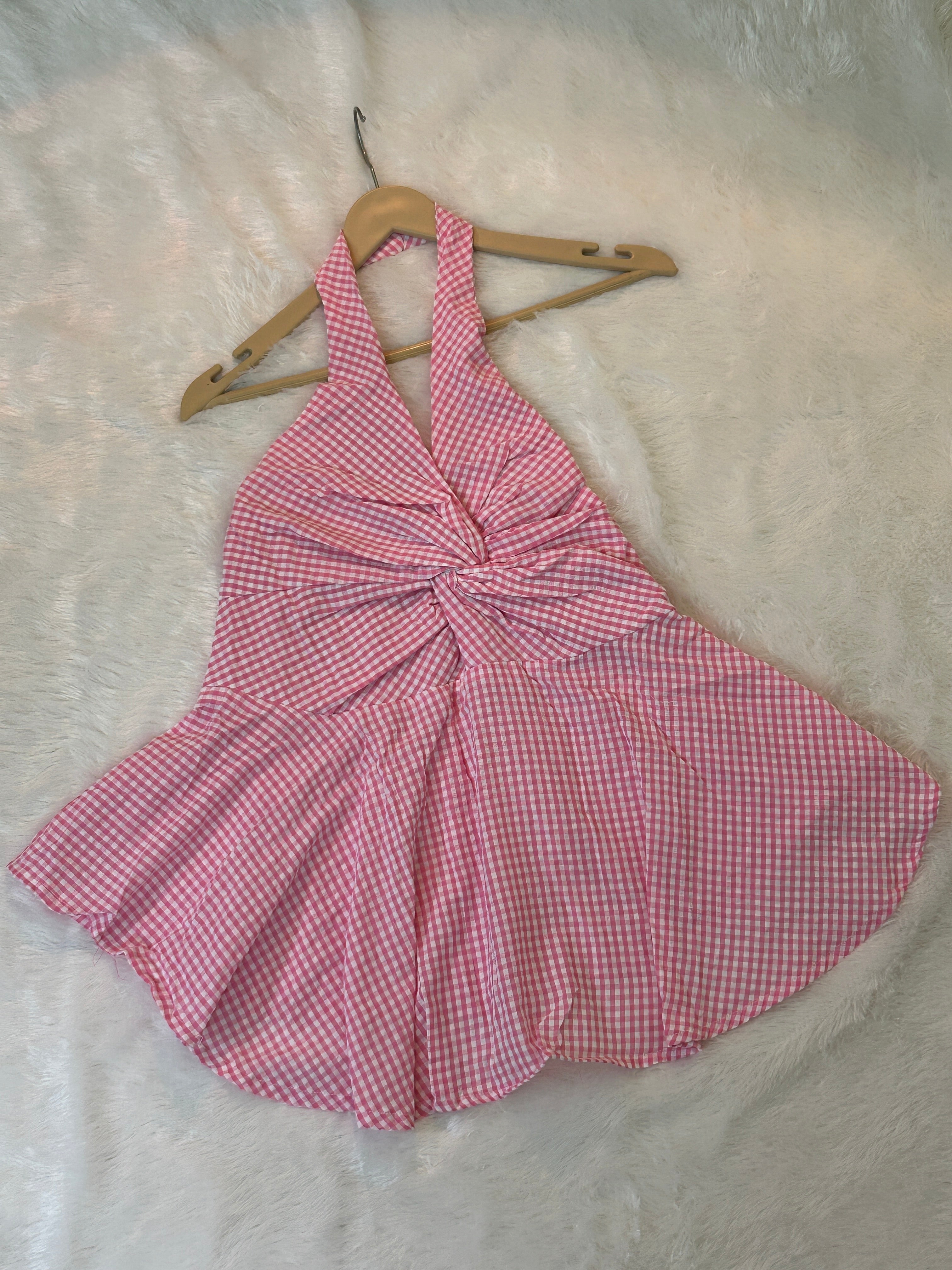 Micro-Gingham halter top