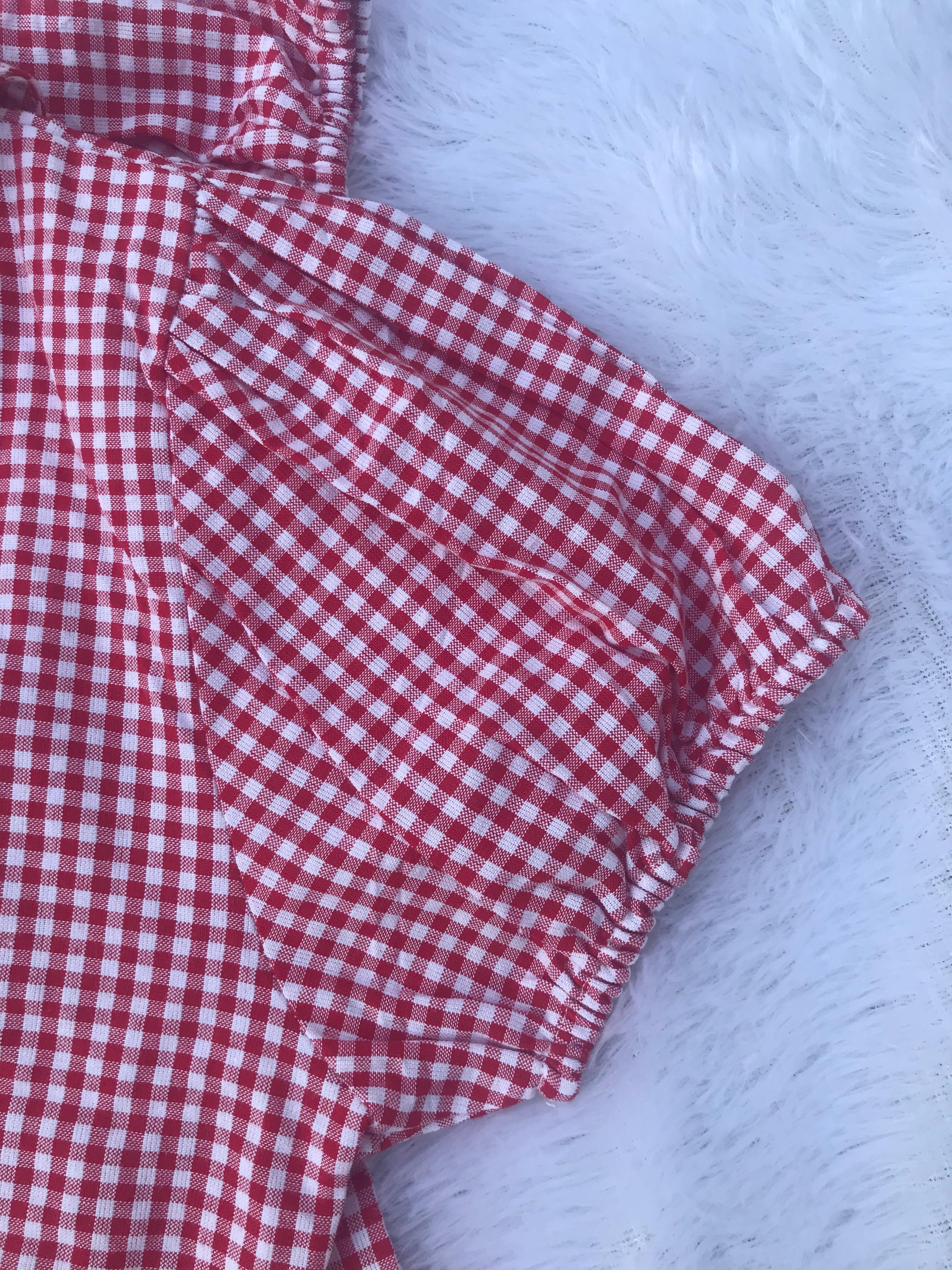 Gingham cotton puff sleeve top
