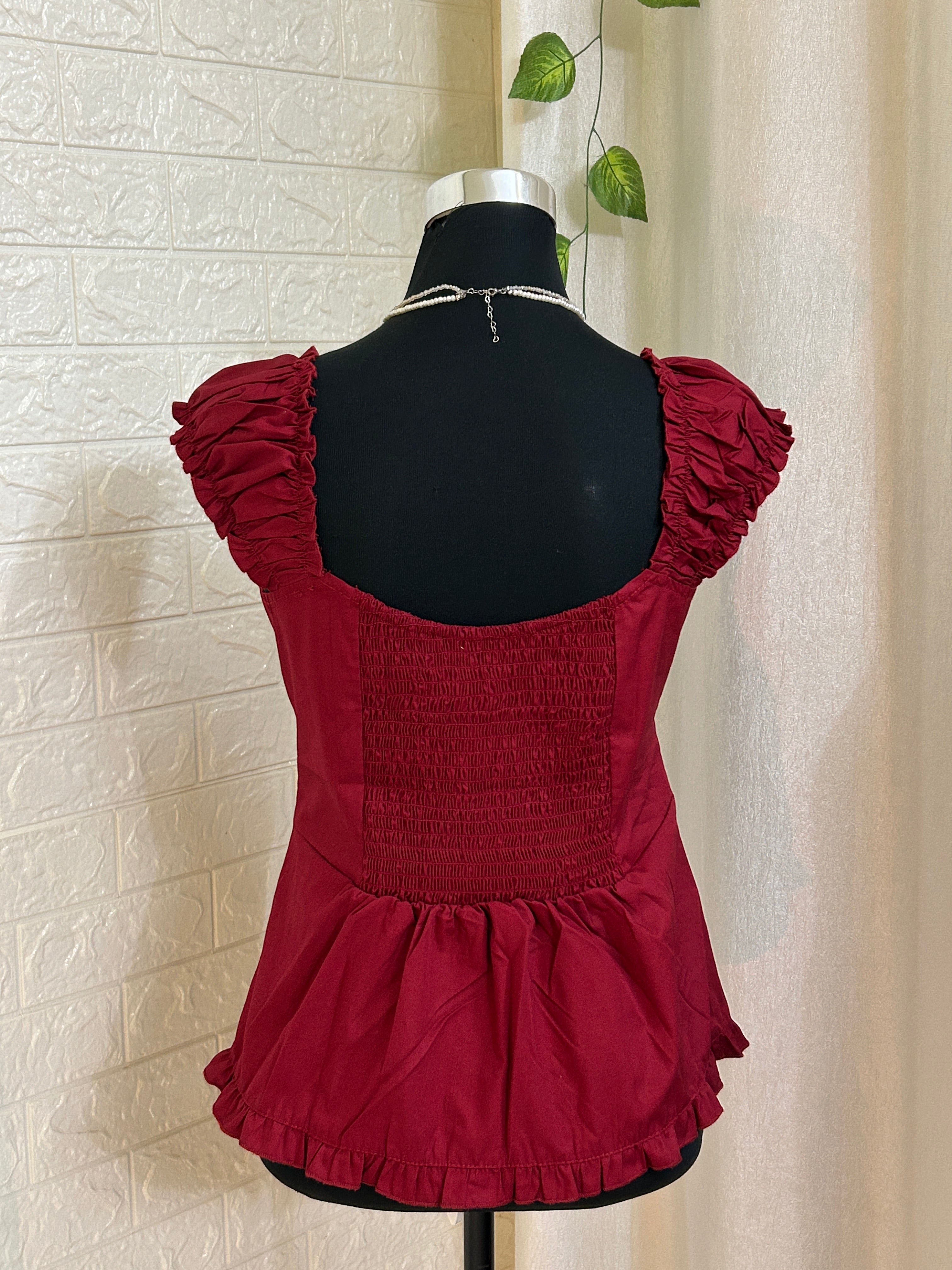 Romantic Ruffled Sweetheart Button-Down Blouse