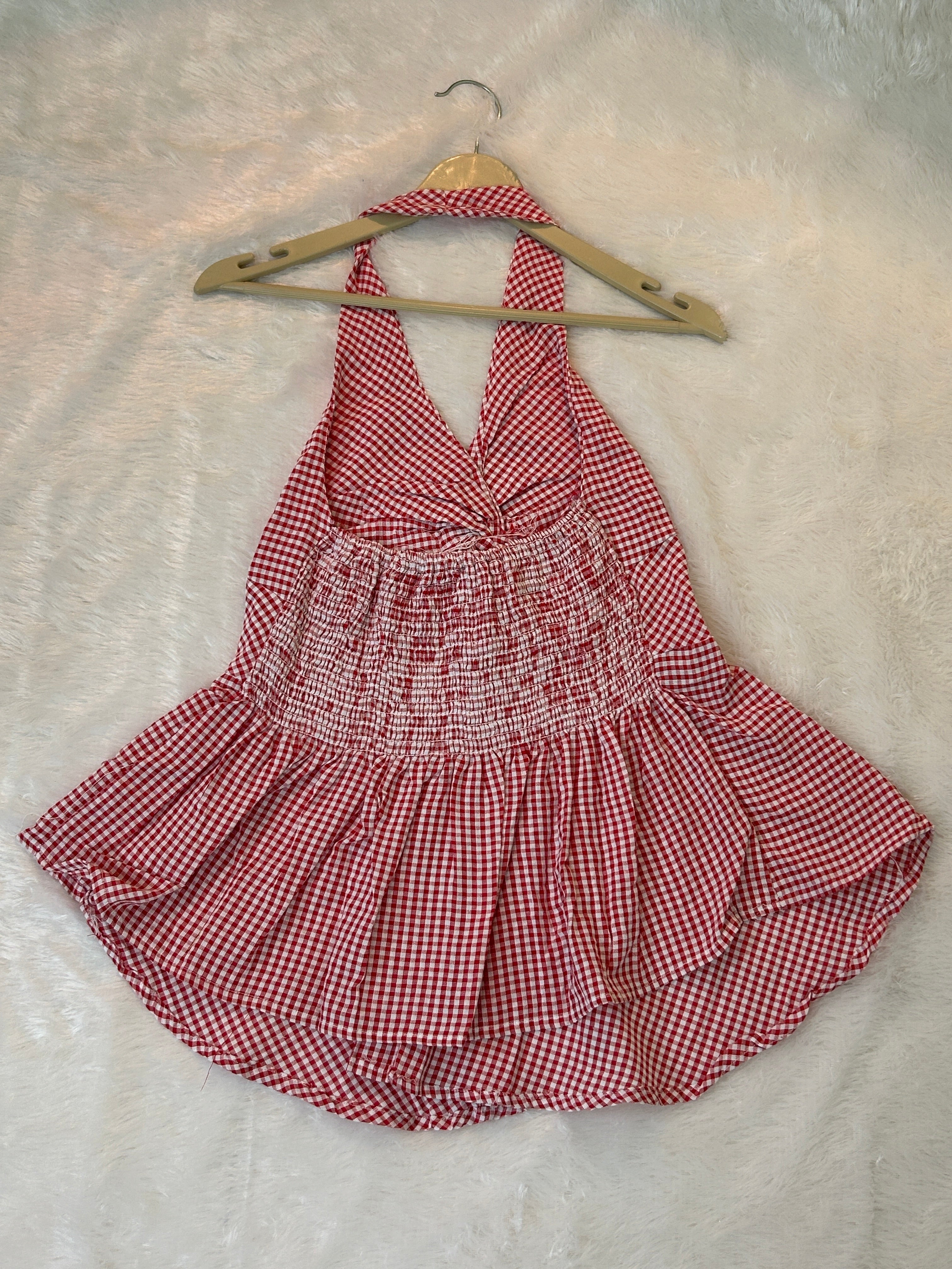 Micro-Gingham halter top