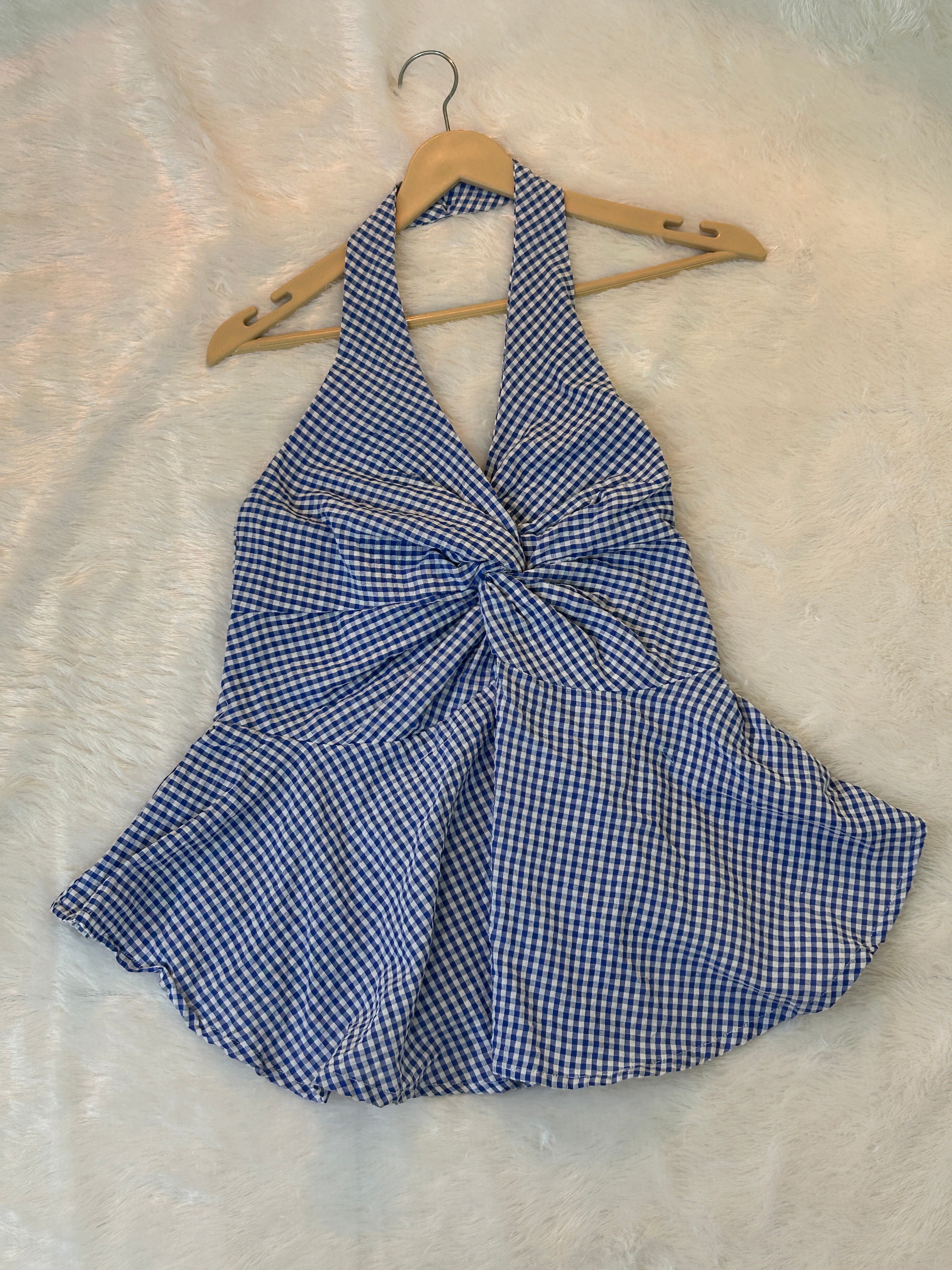 Micro-Gingham halter top