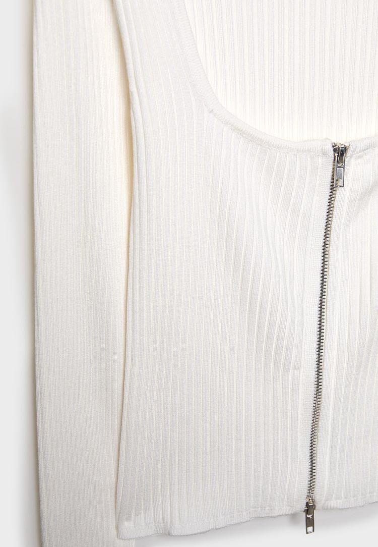 Ribbed Sculpting Two-Way Zip Cardigan