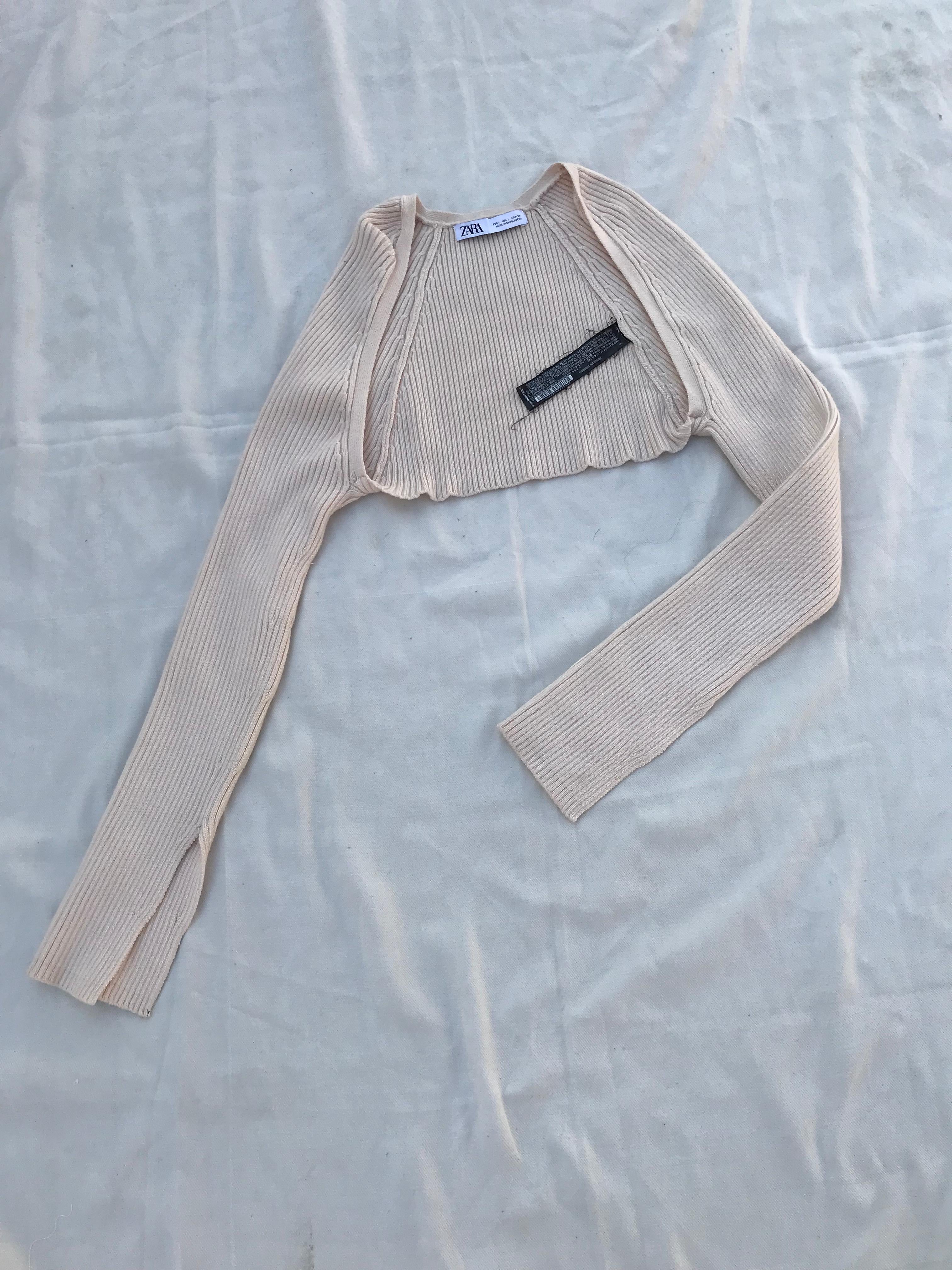 Ribbed Split-Cuff Bolero Shrug
