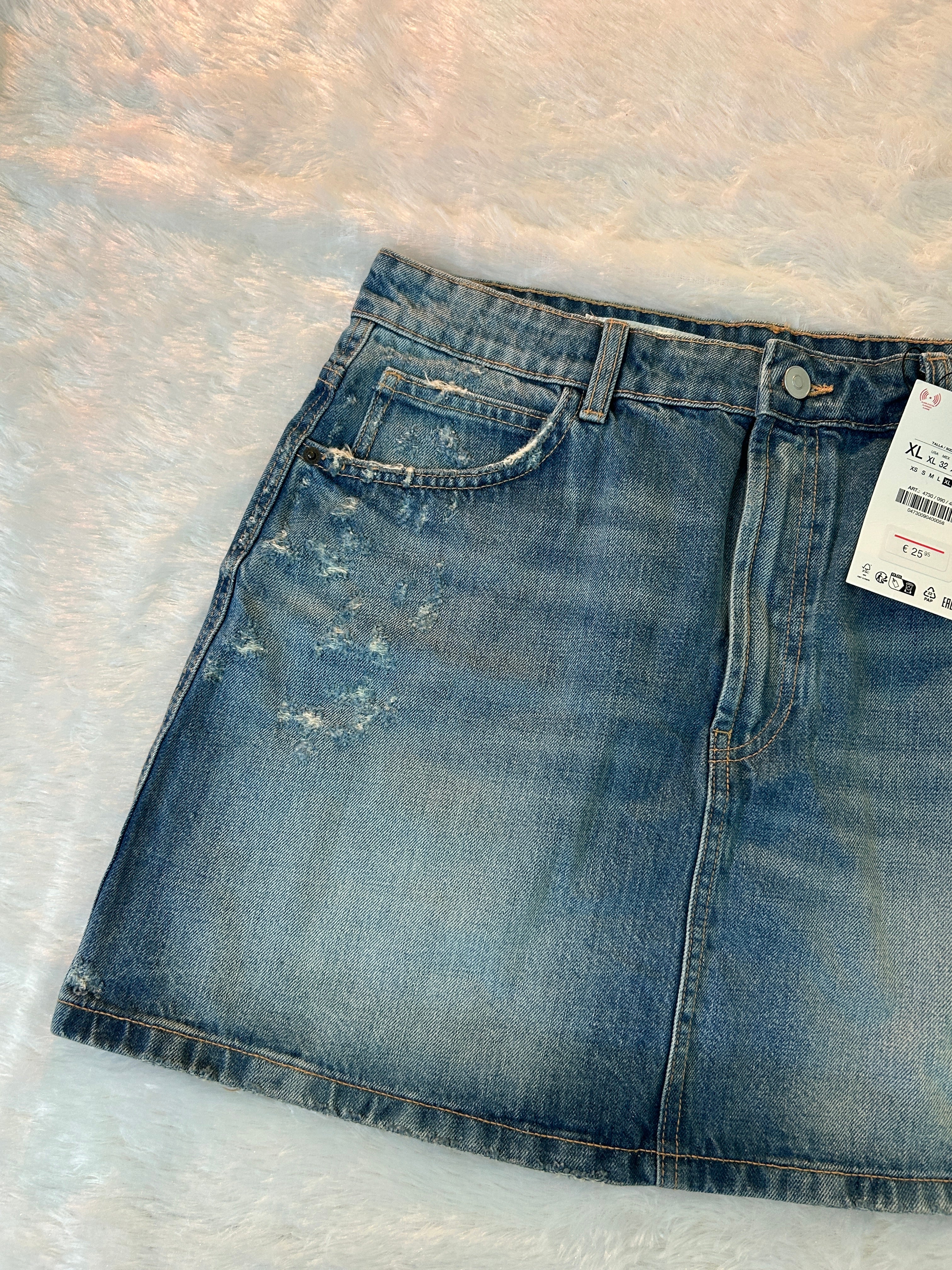 Distressed Denim Mini Skirt