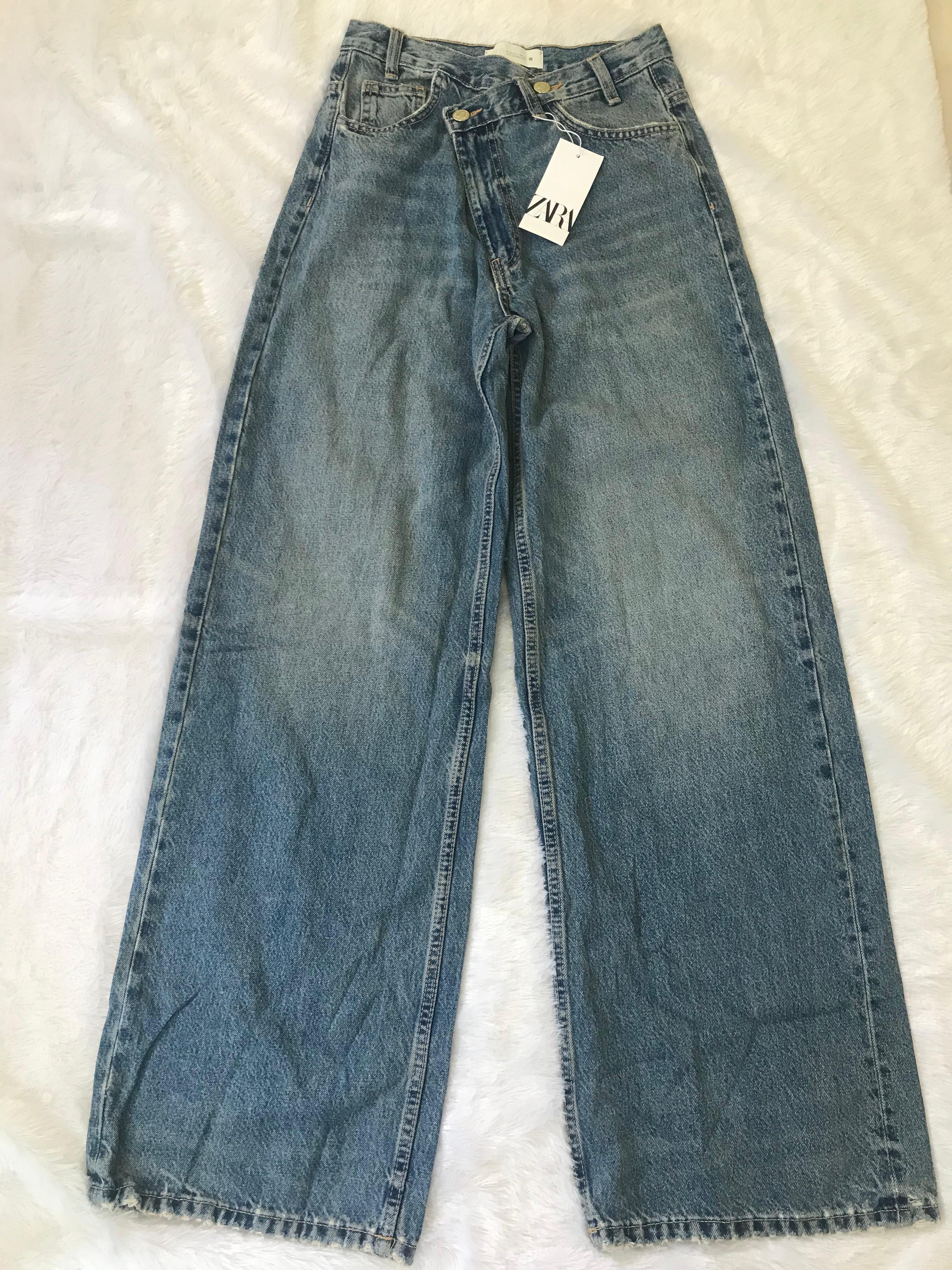 Criss cross waist wide leg jeans