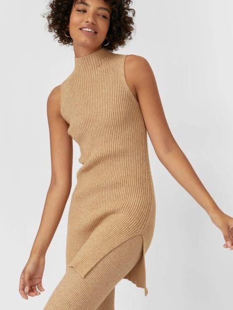 Sculpted Ribbed Mock-Neck Mini Dress