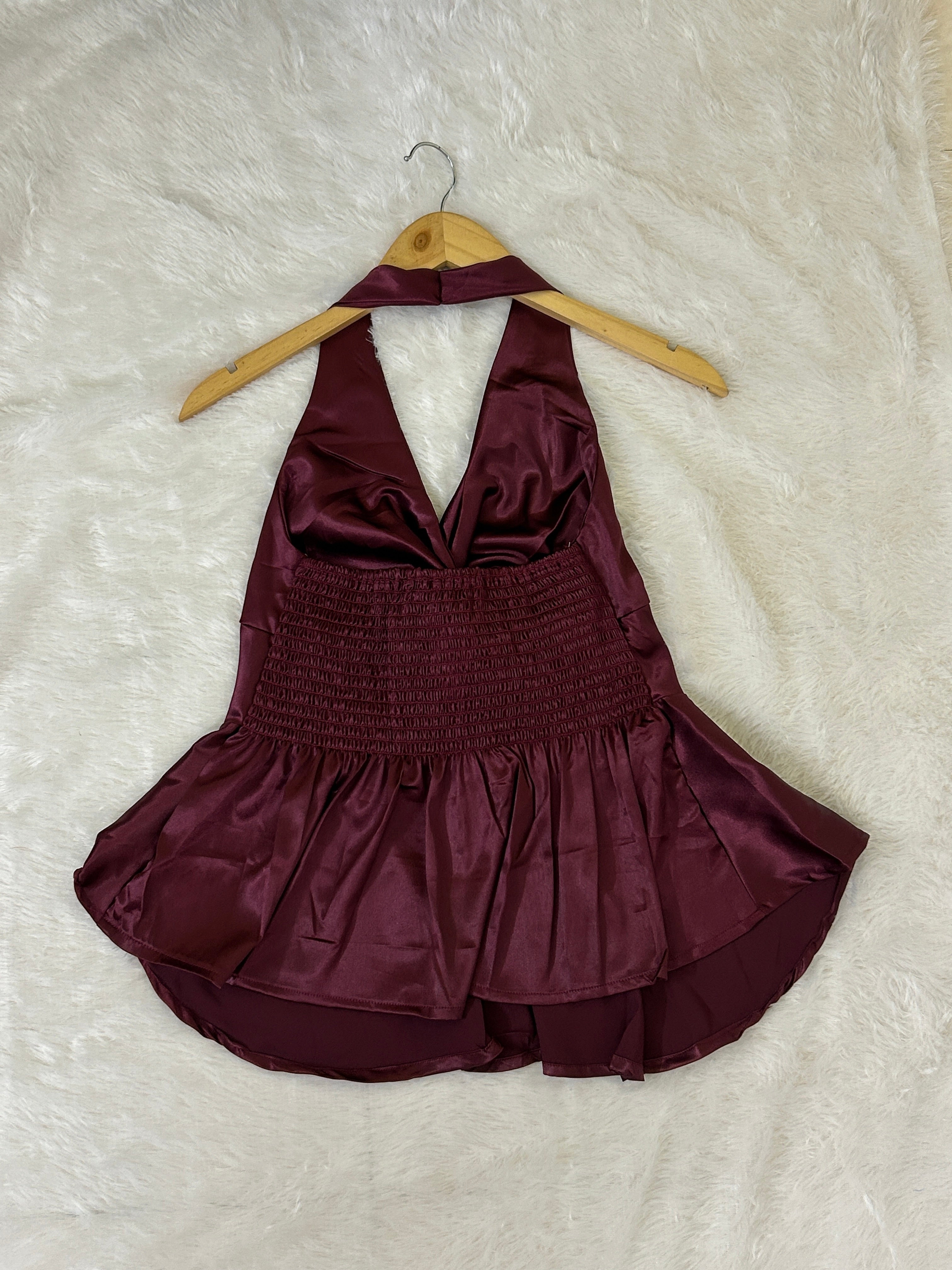 Satin Halter Peplum Top