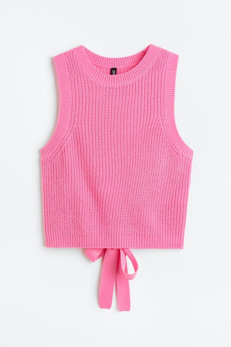 Barbiecore Ribbed Tie-Back Knit Vest