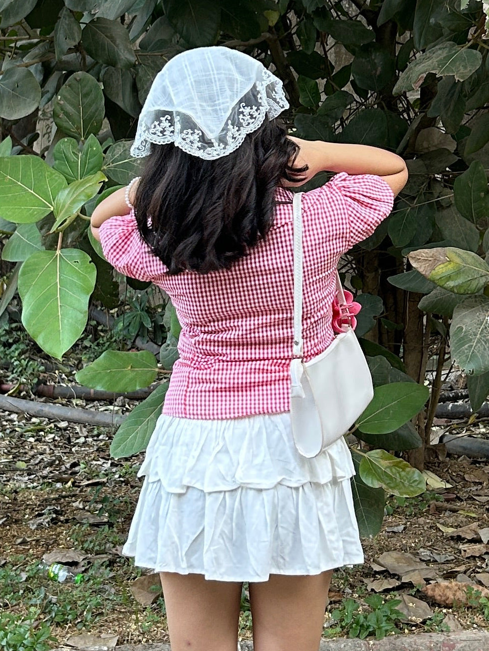 Gingham cotton puff sleeve top
