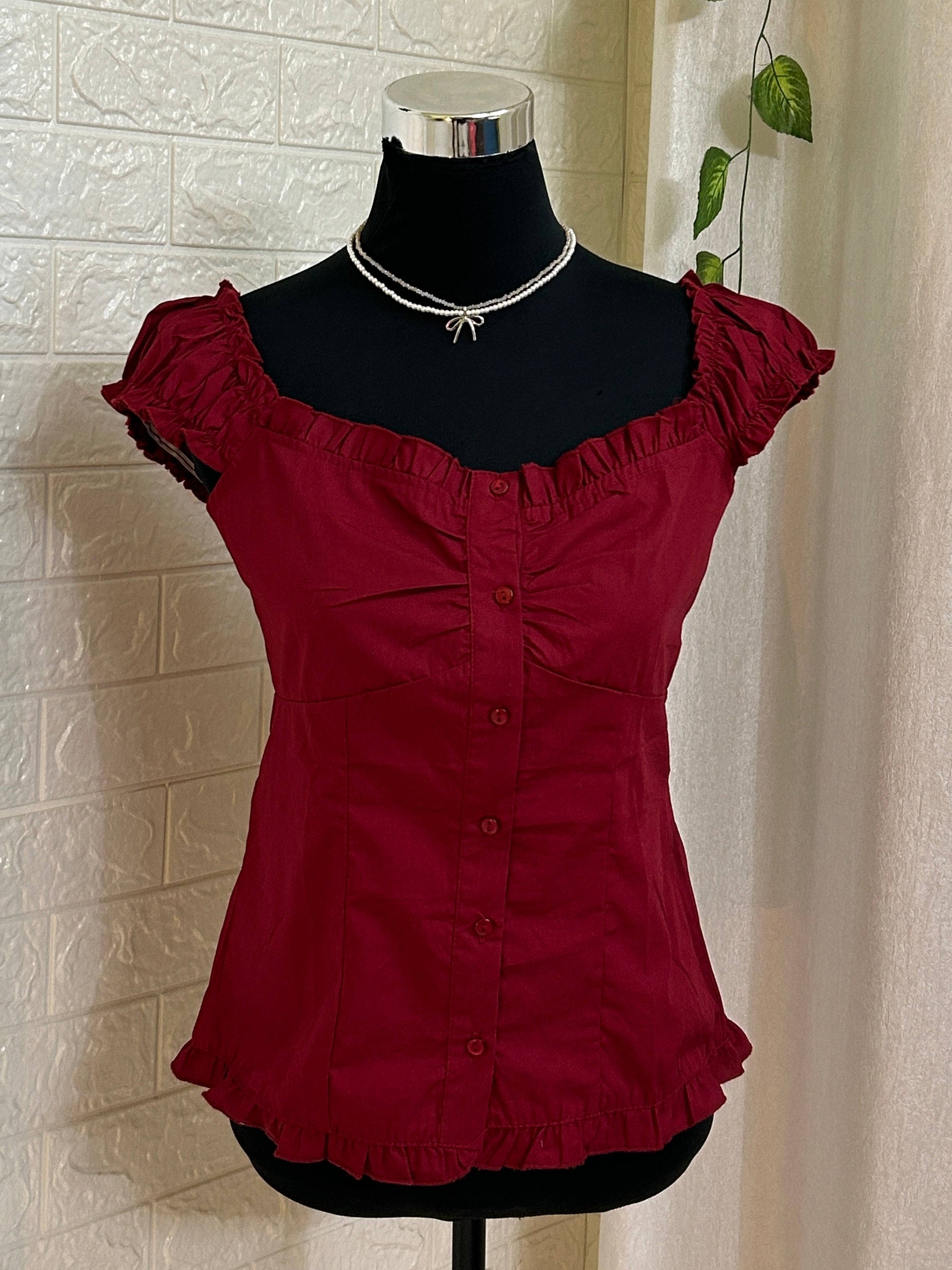 Romantic Ruffled Sweetheart Button-Down Blouse