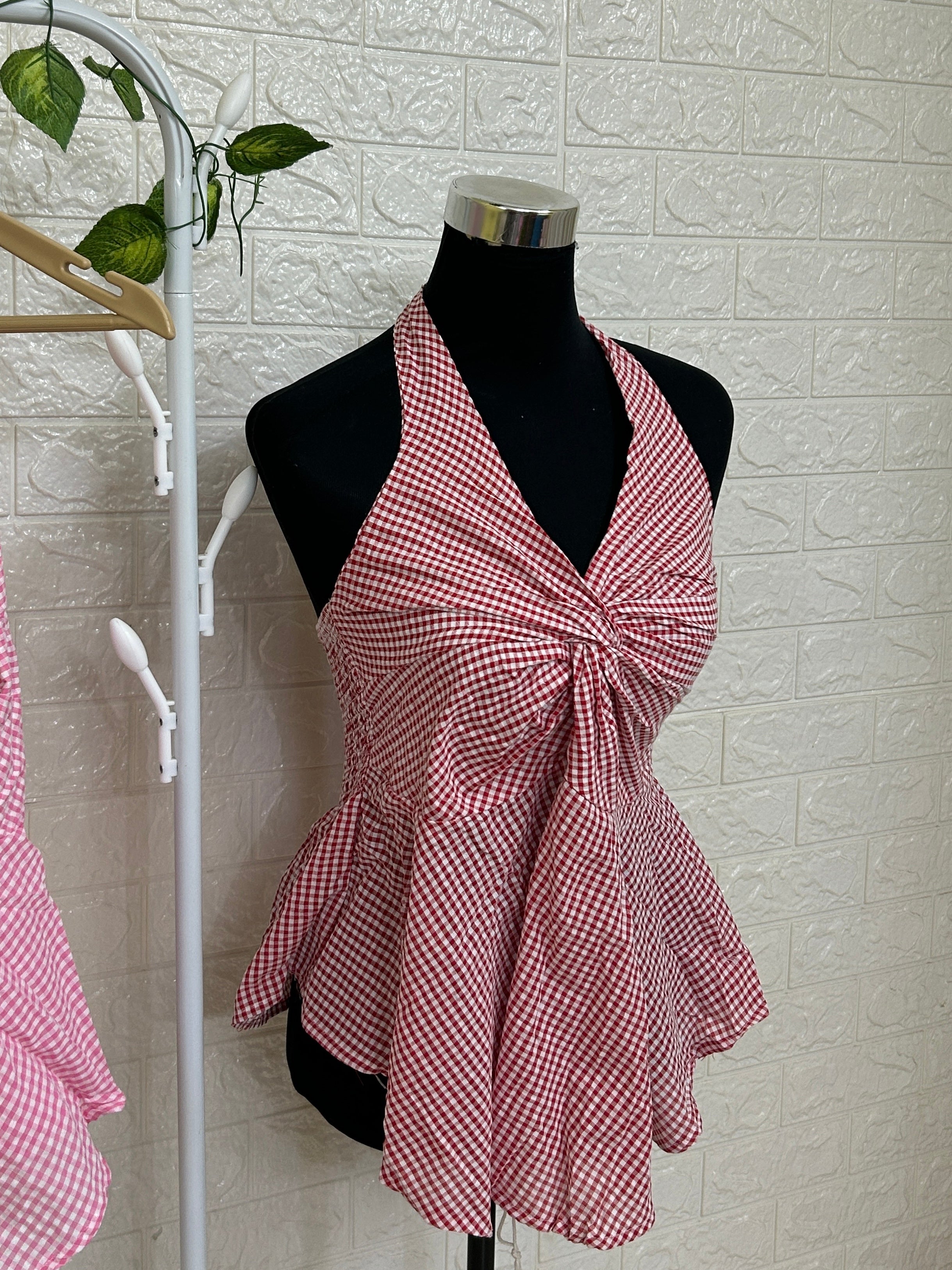 Micro-Gingham halter top