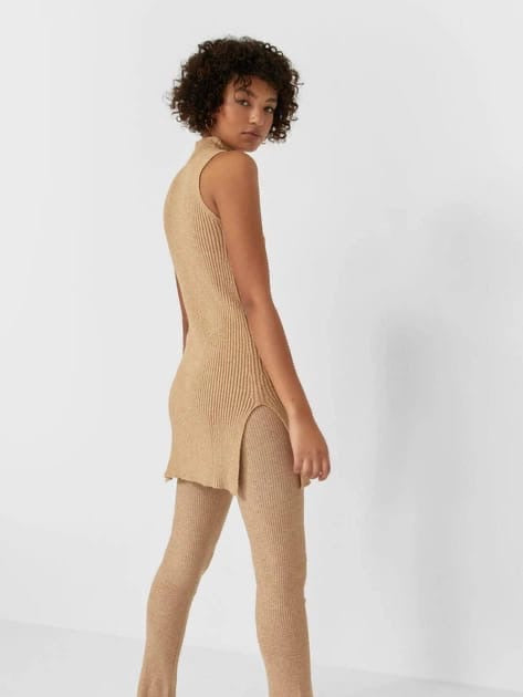 Sculpted Ribbed Mock-Neck Mini Dress