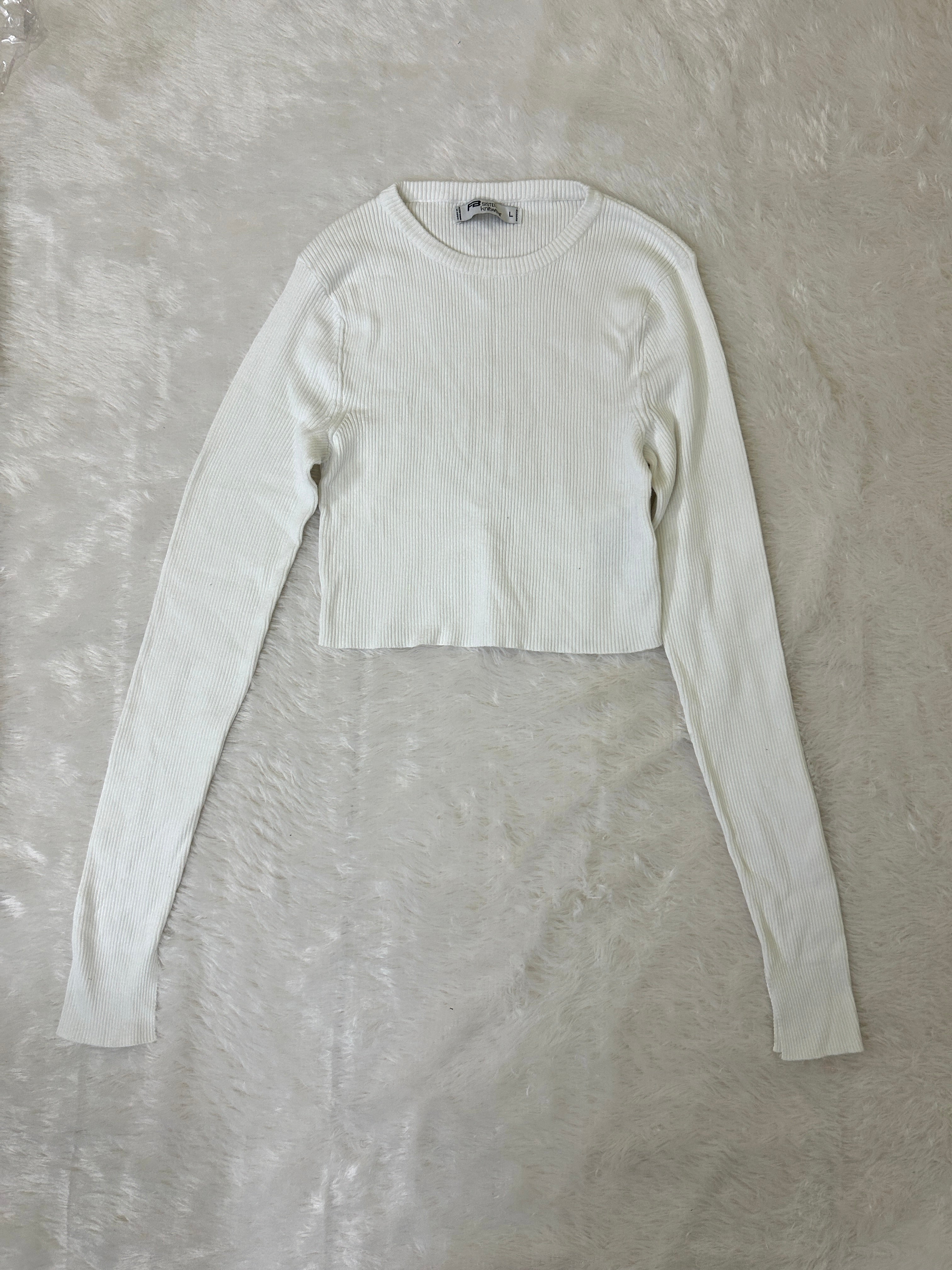 Split-Cuff Ribbed Long-Sleeve Crop