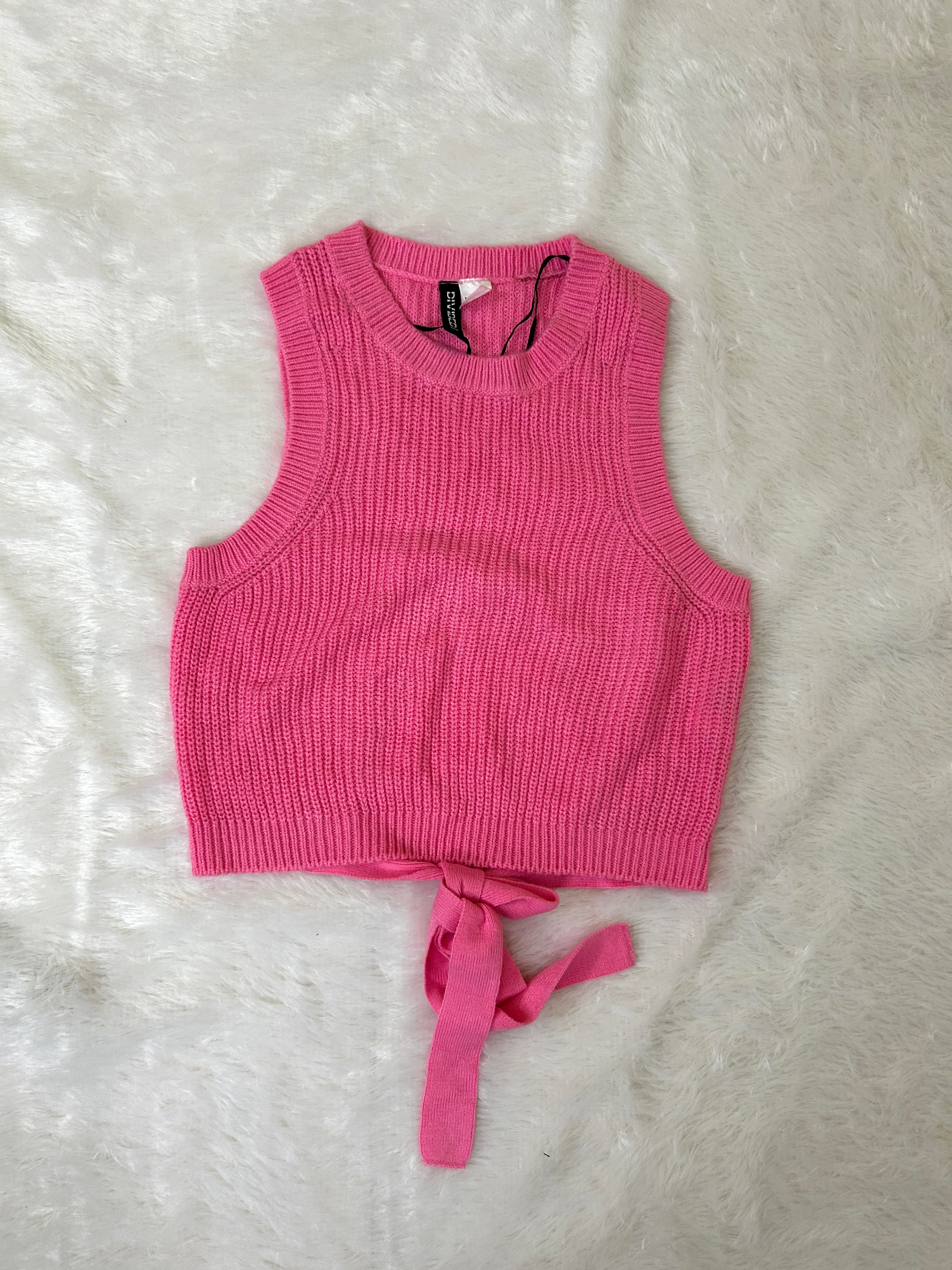 Barbiecore Ribbed Tie-Back Knit Vest