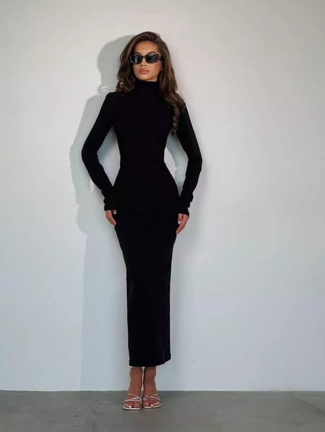 Sculpting Turtleneck Winter Maxi Dress