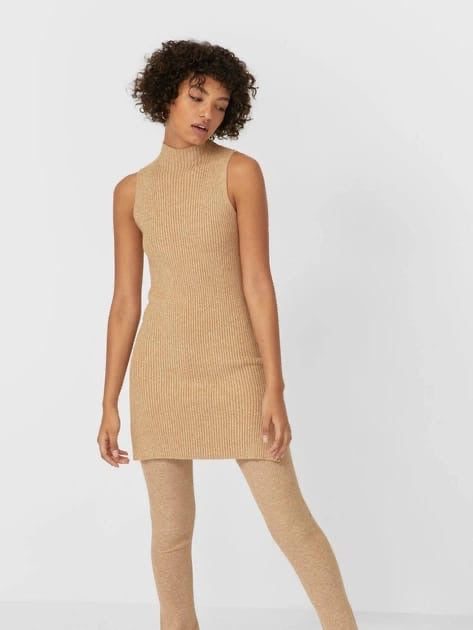 Sculpted Ribbed Mock-Neck Mini Dress
