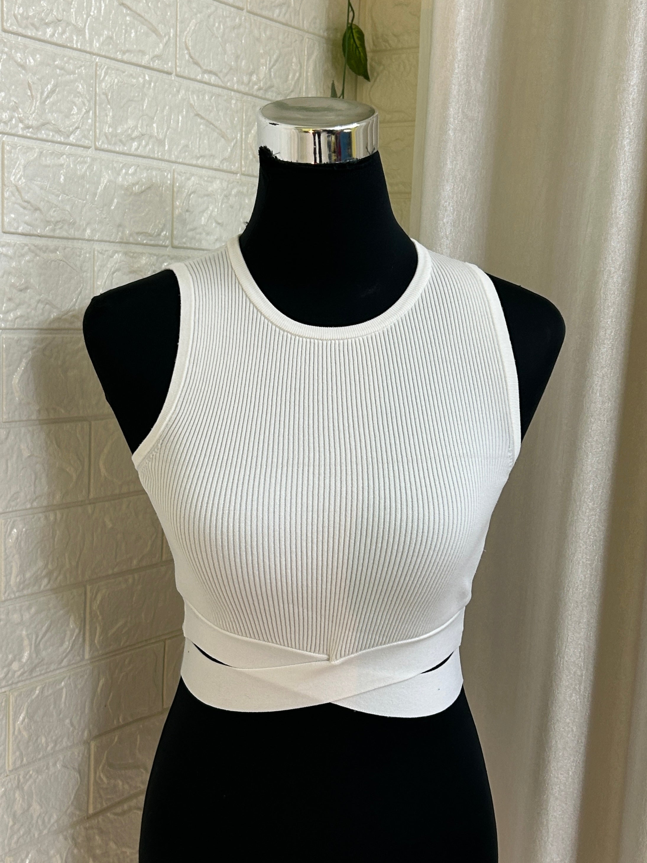 Sculpted Ribbed Cross-Wrap Crop Top